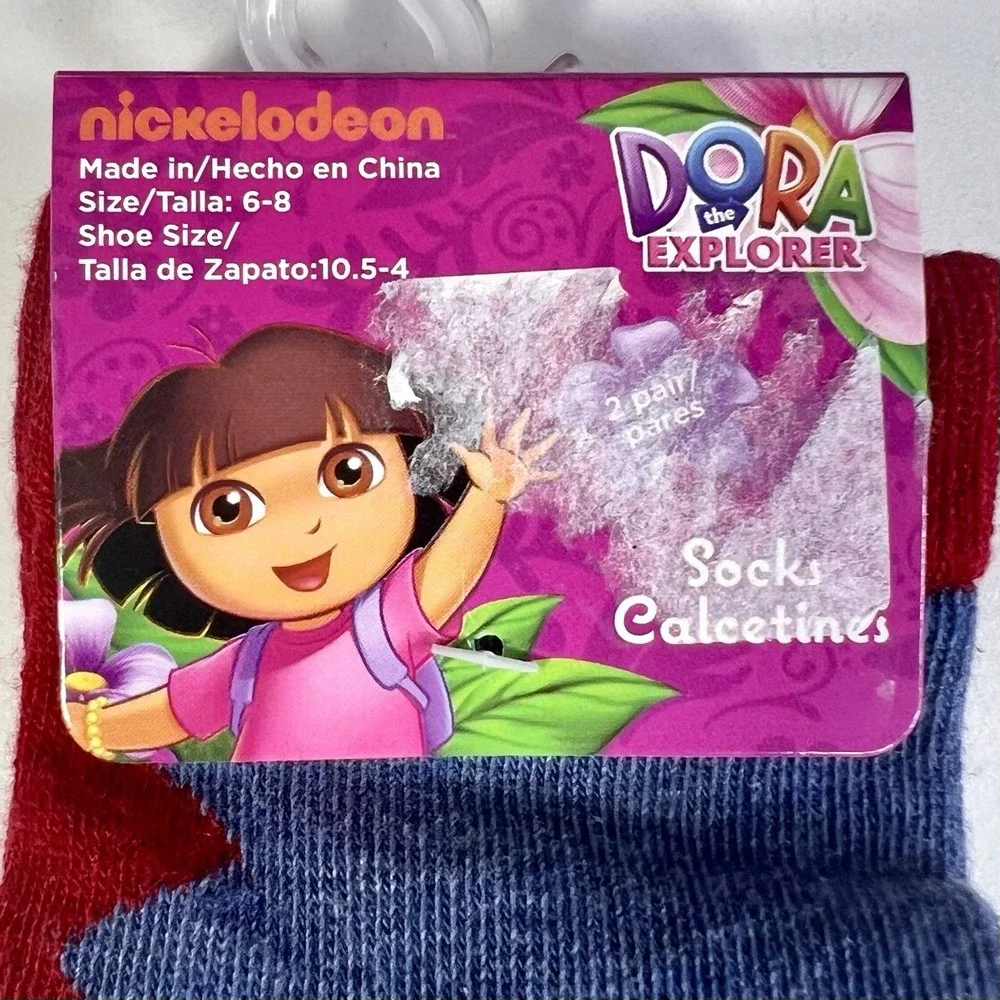 Nickelodeon Dora The Explorer & Boots Calf Socks Girl 6-8 Blue Maroon Pair/2 NWT